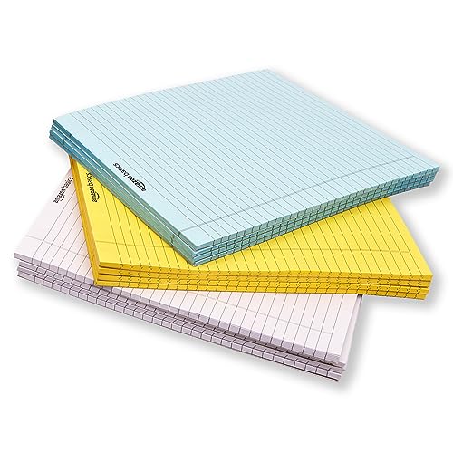 Image of AmazonBasics Wide Ruled 10.5x8.5 - Inch 50-Sheet Lined Writing Note Pad, Blue | Yellow | White - Pack of 12
