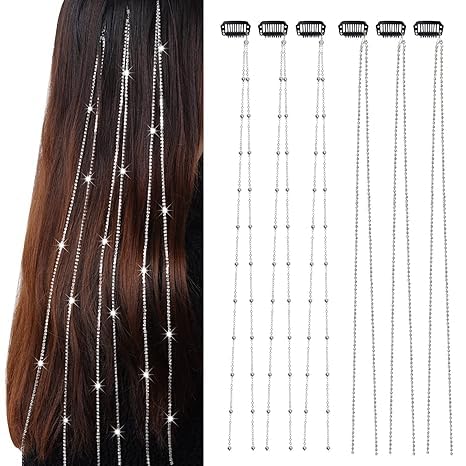 Shidara 6 Pcs Rhinestone Hair Chains for Women & Girls | Shiny Gold Pearl & Crystal Hair Jewelry with Clips | Sparkling Hair Accessories & Extensions for Braids, Party, Wedding, Festival Hairstyles