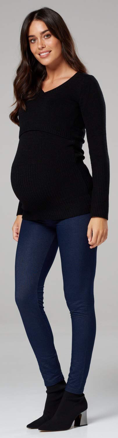 Happy Mama.Premaman L'Allattamento al Seno Maglione Manica Lunga V Collo.454p (Nero, IT 44/46, L/XL)