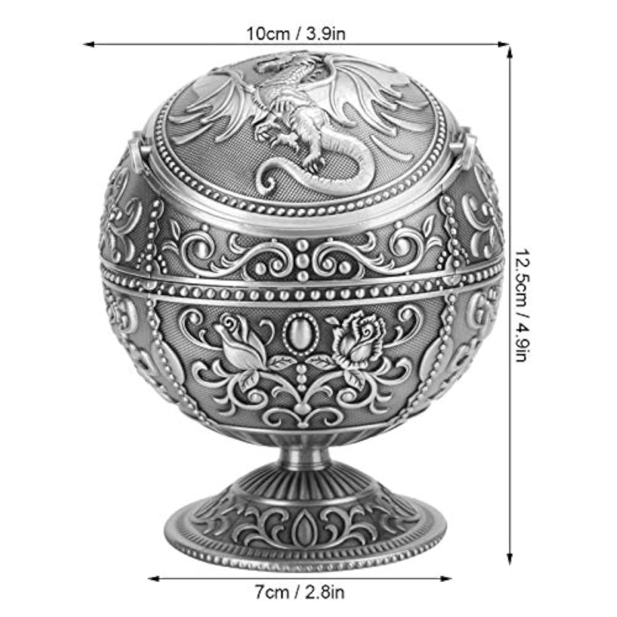 Vintage Zinc Alloy Ashtray with Dragon Relief Pattern