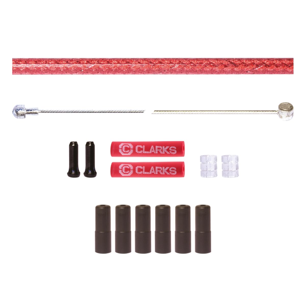Clarks Cycle Systems Road/MTB Stainless Steel Inner Cable & Braided Outer Brake Cable Kit, Front & Rear, Red