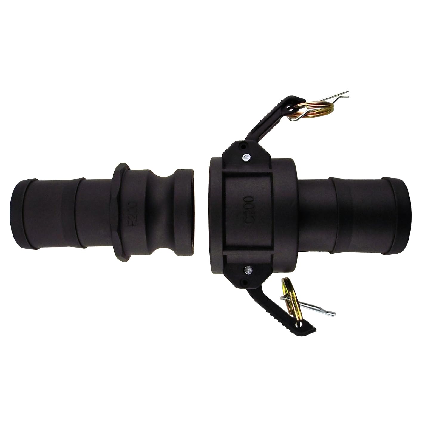 B2c Black Camlock Cam & Groove Hose Coupling Type C+E Layflat Hose Joiners Polypropylene Quick Connect, Irrigation, Industrial, Water Pumping (1.25" Barb)
