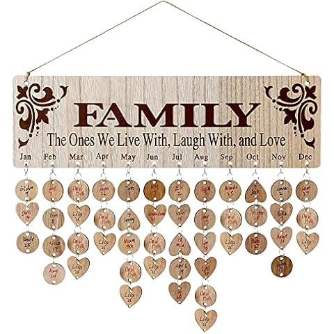 Family Wooden Calendar, DIY Birthday Calender Hanging Board, Date Chart Reminder, Handmade Ornaments for Anniversaries,Gift,Home Office Wall Decor(100Pcs heart & disc shape) Cover
