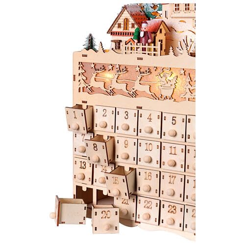 Holyart Avvento: Calendario d'Avvento legno con paesaggio montagna renne 35x20x10 cm luce bianco caldo