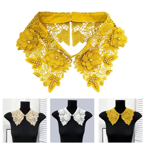 Women Hollow Out Lace Fake Collar Embroidery Flower Detachable Blouse Collar Pearl Beading Necklace Clothing Accessory2