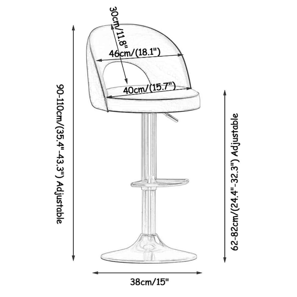 Silla de comedor giratoria de 360° con respaldo, altura ajustable, taburete alto para barra de desayuno, asiento tapizado de poliuretano, elegante y cómodo