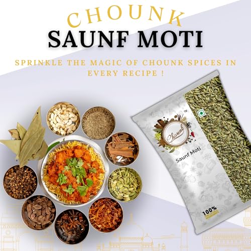 Image of Chounk Premium Whole Fennel Sauff Seeds - 400g (Pack of 4) | Natural Big Fennel Seeds | Moti Saunf with No Preservatives & No Additives | Fresh and Natural Badishep Sompu Variyali | Mouri Saunf