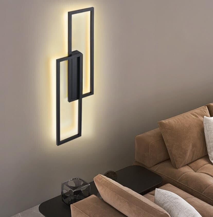 Dopastore Applique a Parete LED 32W Design con Due Rettangoli Sfalsati e Telecomando 3 Tonalità di Luce Moderna IP20 Per Interni Arredamento Camere