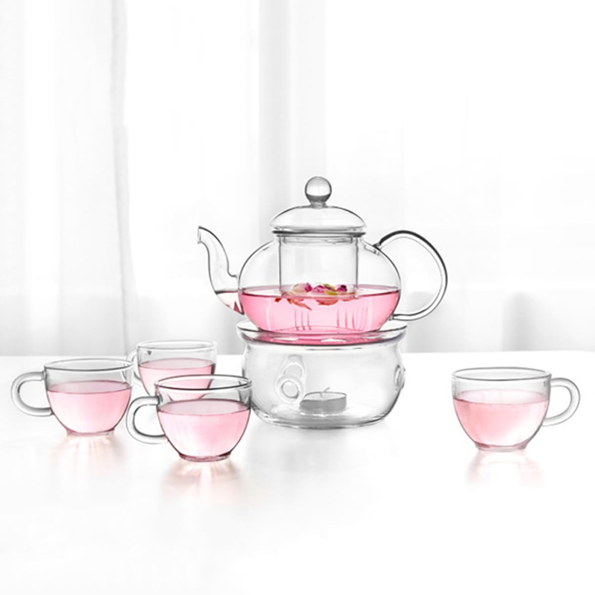 PRETYZOOM 6 Stück Teeservice aus Hitzebeständigem Glas mit Teesieb Doppelwand Tassen Transparenter Teekanne für Heißen Tee und Eistee Kung Fu Teegeschirr für Teeliebhaber