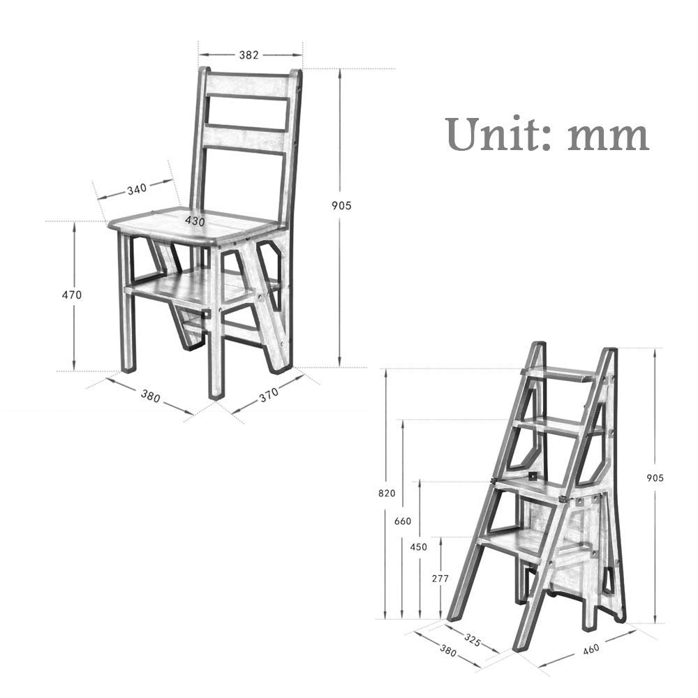Gradini Pieghevoli Scala Pieghevole in Legno Massello Sedia Sgabello Multifunzione Scaffale Scala Libreria Domestica 4 Gradini capacità 150 kg (4 Colori) (Colore : Naturale)