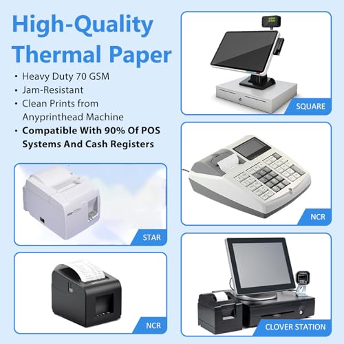 3 1/8 x 230 Thermal Paper Receipt Rolls (50 Pack) 55 GSM Premium Quality, BPA Free Receipt Paper Compatible with Most POS Systems, Cash Registers, Thermal Receipt Paper Rolls
