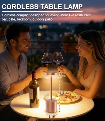 Image of Cordless Table Lamps Rechargeable Set of 2, Portable LED Desk Lamp, 5000mAh Battery Powered Wireless Table Light - 3 Color Dimmable Lighting for Restaurant Dining Patio Outdoor Bedroom(Rose Gold)