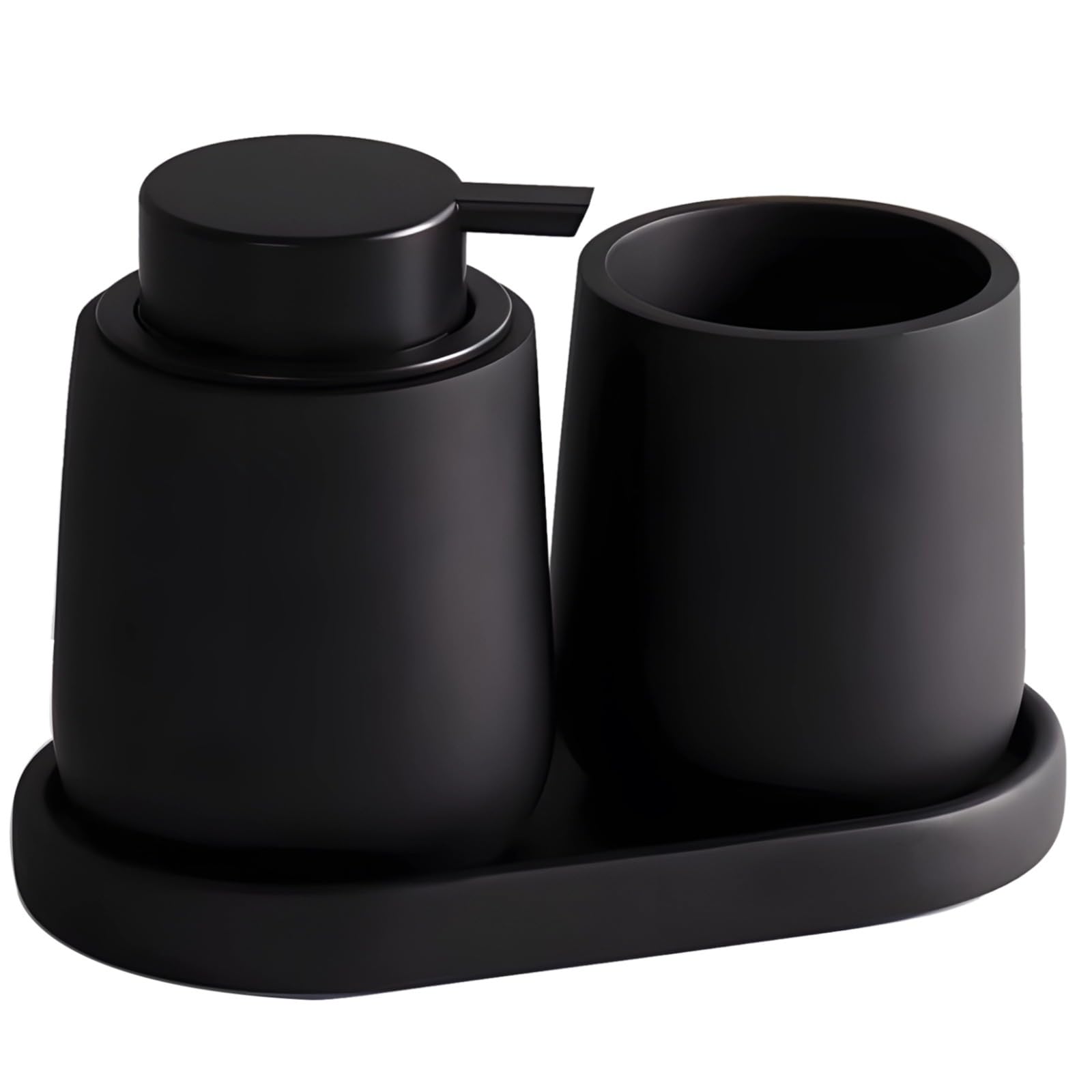Schwarze Keramik Badezimmer Set: Spender, Halter, Tablett