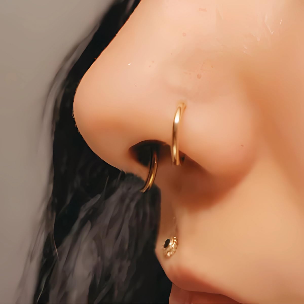 Body CAC 0.8mm/1.0mm/1.2mm/1.6mm/2.0mm/3.0mm/4.0mm/5.0mm/6.0mm Steel Hypoallergenic Clicker Hinged Nose Septum Ring Hoop with Colour Gold-Silver tone-Black-Rose gold — view 6