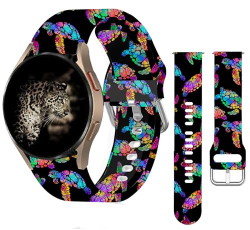 20mm Silicone Sport Bands Compatible with Galaxy Watch 6/Watch 5/Galaxy Watch 4 40mm 44mm/Classic 42mm 46mm/Watch 3 41mm, Active 2 Watch Bands,Cute Replacement Strap for Girl(Watercolor Sea turtle)