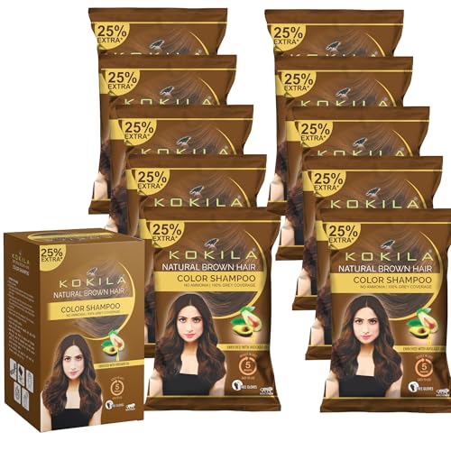 Image of Kokila Unisex Hair Color Shampoo Enriched With Almond Oil in Just 5 Minute, Long-Lasting Instant Hair Color Brown Pack of 15 (18ML Each)