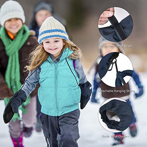 Image of MCTi Kids Mittens Waterproof Winter Ski Warm Sherpa Lined Long Cuff with String
