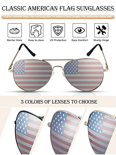 Frienda 6 Pairs American Patriotic Flag Beach Sunglasses, Classic USA Sunglasses with Red, Blue, and White Pattern, 3 Frame Colors (Gold, Black, Silver), UV Protection Coating, Unisex Adult3