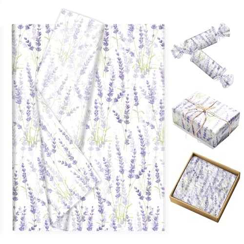 100枚 ラベンダー包装紙、薄葉紙紫の花柄ギフト用ティシューペーパー、手作りのアートウェディング・バースデー・ベビーシャワー用ギフト用紙 13.8 x 19.7インチ