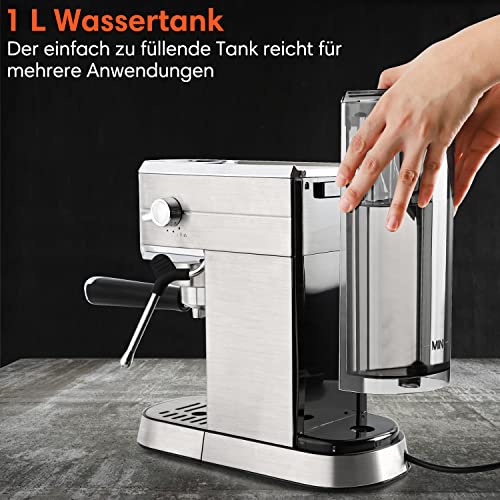 Espressomaschine 20 Bar, Siebträgermaschine mit 1 Liter Wassertank, Edelstahl siebträger kaffeemaschine mit… – Bild 5