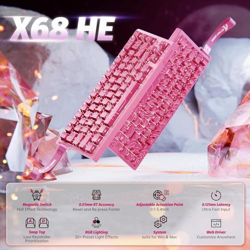 Image of ATTACK SHARK X68HE Rapid Trigger Mechanical Gaming Keyboard 60% Wired with Adjustable Actuation,Hall Effect Magnetic Switch,8KHz Polling Rate,RGB Backlit,Top Mount,Side Printed Keycap(Rose Contour)