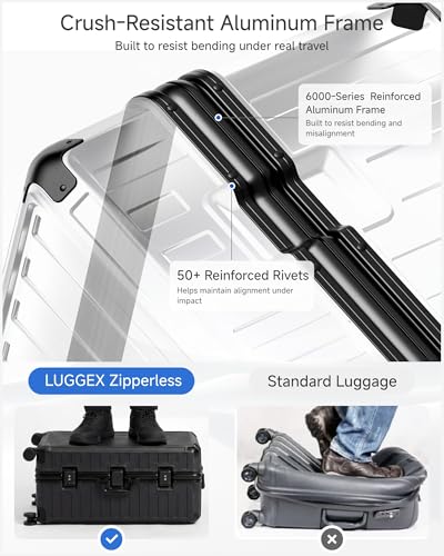 Image of LUGGEX Checked Suitcase with Spinner Wheels, 8010S Aluminum Frame Zipperless Polycarbonate Hard Shell Suitcase (ZX-Core, Black, 30 Inch)