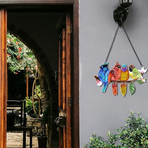 Image of DASTOLL 2 Pack Stained Glass Window Hanging - Hummingbird Decorations Suncatcher Hand-Painted Double Sided Birds on A Branch Sun Catcher for Window Home Decor Gifts for Mom,Bird Lovers