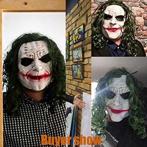 KiKiYe Máscara de Coringa com Palhaço de Terror Máscaras de Látex com Peruca de Cabelo Verde, Adereç