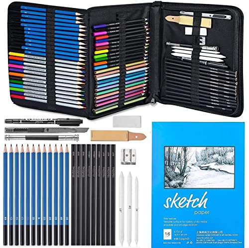 Image of Corslet Professional 72 Art Graphite Water Colour Pencils Set Sketch Book Charcoal Metallic Watercolor Pencil Sketching Kit for Artist Kit with Case Beginners Painting Kit Coloring Set Drawing Kit