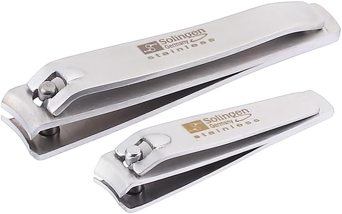 Solingen Nail Clippers | 2 Pcs Professional Sharp Tools Set | Stainless Steel Metal Made in Germany | Kit for Manicure & Pedicure ToeNail FingerNail Care For Women Mens and Baby