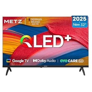 Metz QLED TV 32 Pouces (80 cm) Smart LED Television Google Tele HDR 10 Dolby Audio Bluetooth 5,1 EyeCare Tuner DVB-T/-T2/-C/-S/-S2 CI+ (2025 Modèle, Noir 32MQF7000Z)
