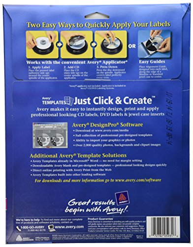 Image of Avery Printable CD Labels, Matte White, Removable Adhesive, Laser & Inkjet Printer Compatible, 50 Disc & 100 Spine Labels, Ideal for CDs, DVDs, PC Discs, Media Projects & More (5931) (Pack of 5)