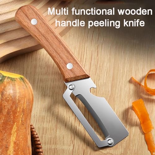 Multi-Functional Vegetable Peeler for Kitchen, Ergonomic Potato Peeler & Fruit Slicer, with Wooden Handle and Bottle Opener, for Carrot, Apple, Kiwi, Orange, Easy Grip Kitchen Tool (1PC) - Image 6