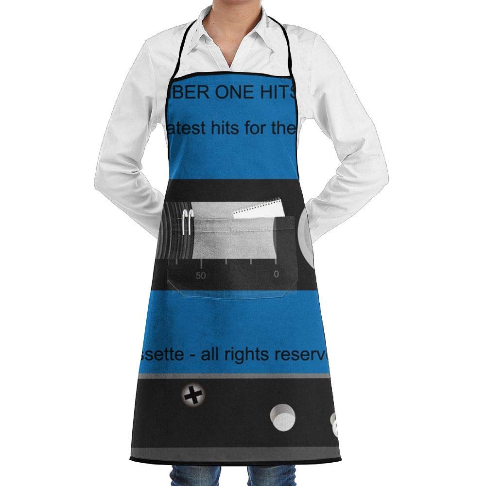 QIAOJI Audio Tye Cassette Kitchen Chef Apron for Women and Men Household Cooking Bib Apron Tabard with 2 Pockets