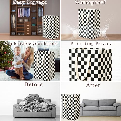 Image of Waterproof Laundry Hamper Collapsible Laundry Basket Leather Handle Laundry Bag Large Clothes Storage Toy Organization for Bathroom Bedroom Laundryroom College Dorms (HBG-888)