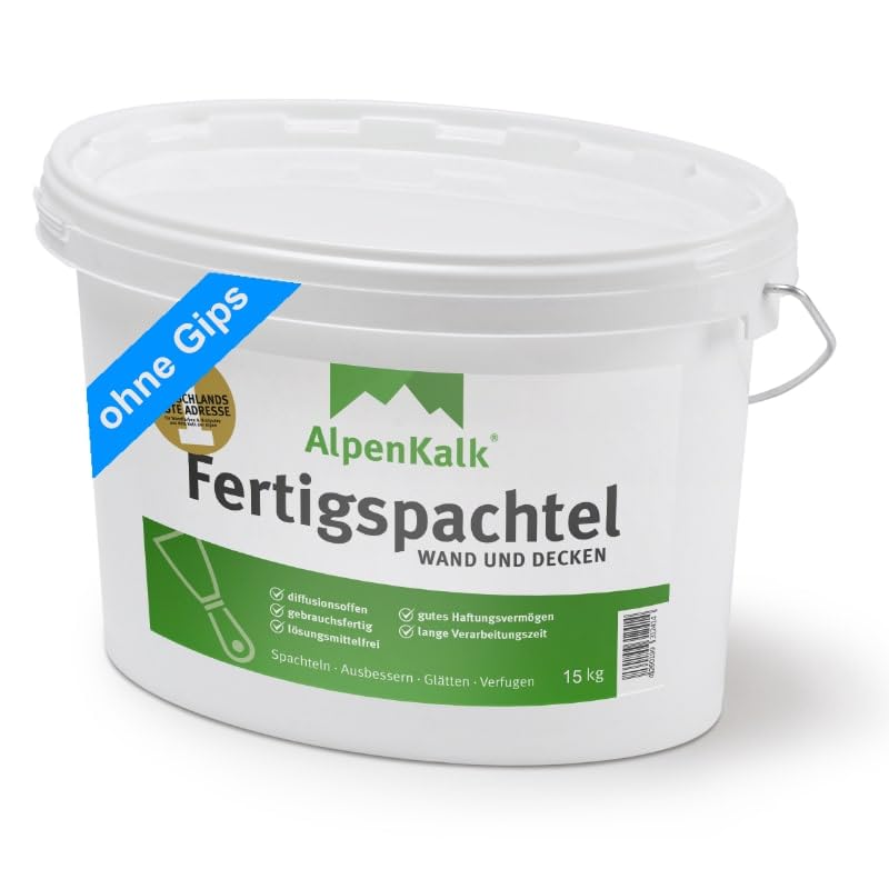 AlpenKalk® Fertigspachtel | Gebrauchsfertig & Atmungsaktiv | Perfekte Haftung | Für glatte & raue Wände |...