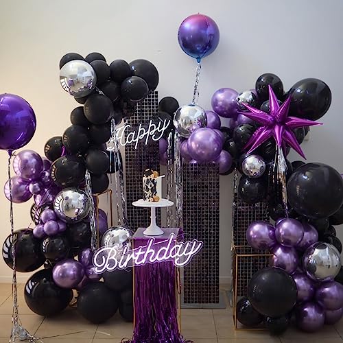Image of Purple and Black Balloons, 12 Inch Metallic Purple Black Party Balloons Confetti Latex Helium Balloon for Halloween Graduation Birthday Wedding Party Decorations