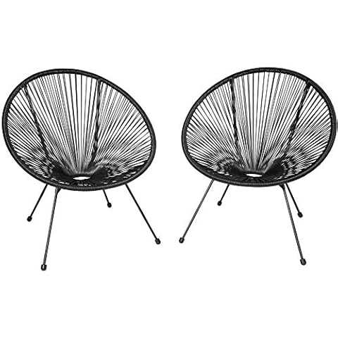 TecTake 800988 2er Set Acapulco Garten Stuhl, Relaxsessel im Retro Design, Indoor und Outdoor, Lounge Sessel für Garten Balkon und Terrasse (Schwarz | Nr. 404405) Cover