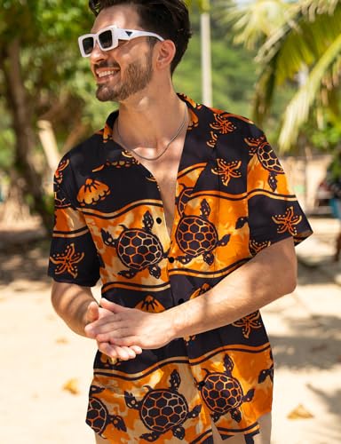 Image of Yoimira Hawaiian Shirts for Men, Print Mens Casual Short Sleeve Button Down Shirts Floral Aloha Beach Shirt