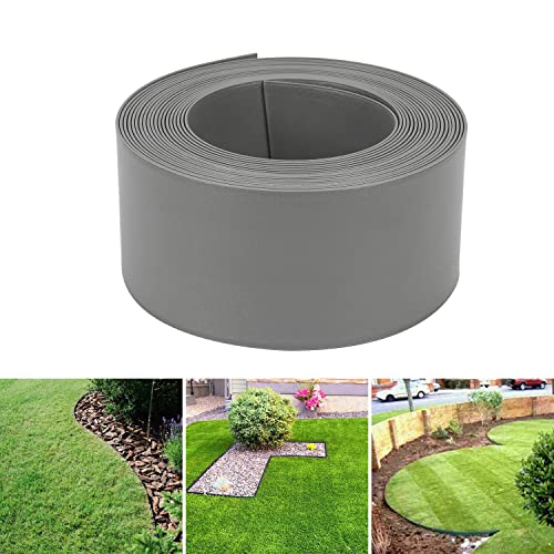 Randaco Rasenkante Mähkante Rasen Grau 25 m (125/2 mm) Gartenumrandung Beetumrandung Beeteinfassung Profilkante Pflasterstein Gartenwegen, aus 100% recyceltem Plastik