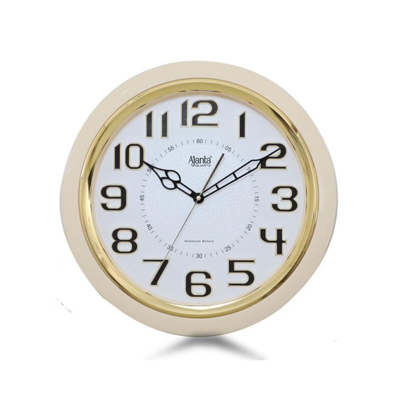 Image of Ajanta Luxury Ivory Wall Clock 3017-14.8 Inch - Elegant Silent Sweep Quiet Mechanism - Classic Cream Home Decor