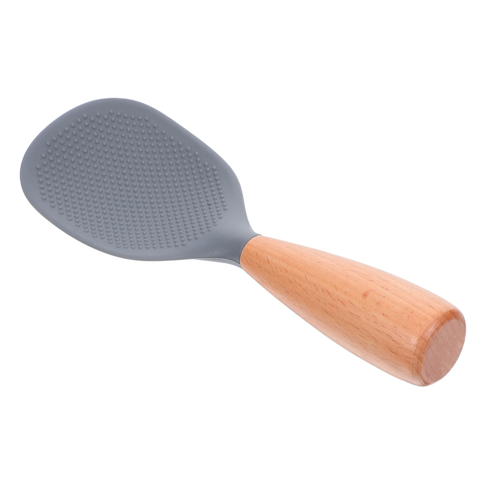 OFFSCH Reusable Silicone Rice Paddle Non Stick Heat Resistant Serving Spoon with Wooden Handle Self Standing Design for Easy Storage Effortless Cleaning for Rice Cooker Use