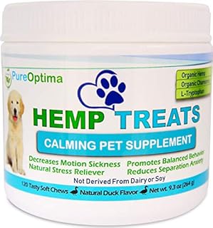 PureOptima Calming Treats for Dogs - Natural Calming Aid with Organic Hemp to Promote Calmness, Separation Relief, Aggressive Behavior, Motion Sickness, Fireworks - 120 Soft Chews - Made in USA