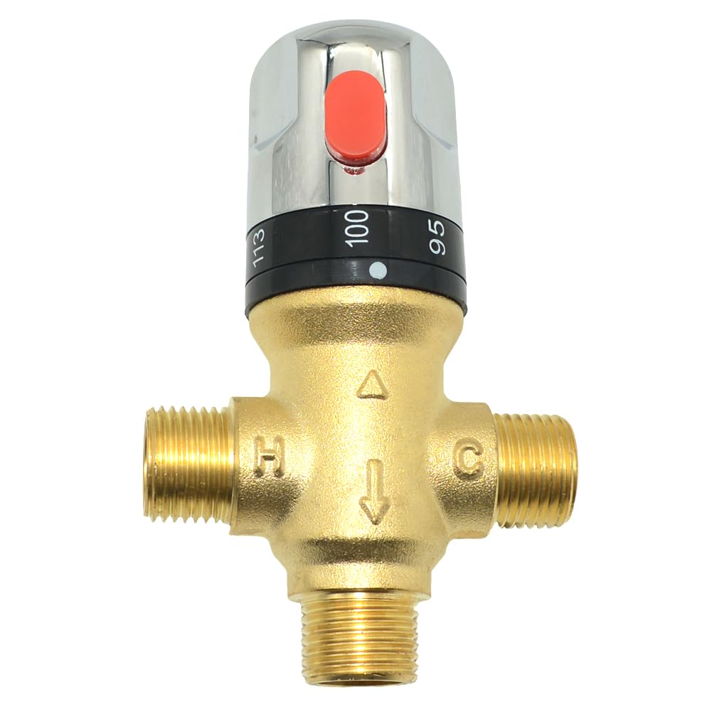 Valvola miscelatrice termostatica, in ottone massiccio, valvola termostatica per doccia, filettatura NPT da 1/2", valvola miscelatrice per scaldabagno per docce da bagno, sistemi solari e