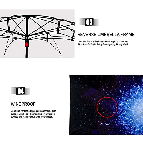Image of MRTLLOA 40 /49 /56 Inch Oversize Windproof Inverted Reverse Upside Down Umbrella, Golf Size Rain Umbrella, Double Layer, C-Shaped Handle for Men, Women and Kids(Starry Sky, 49 Inch)