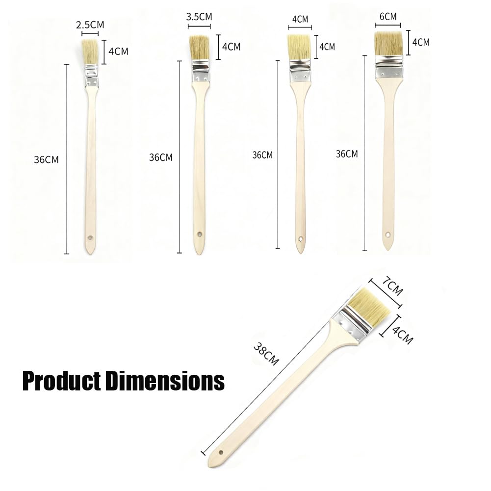 Lot de 10 pinceaux à manche en bois - Brosse à long manche - Pour radiateur, vernis - Pinceau plat - Pinceau à lasure - Pinceau pour façade, coude - Pinceau long pour bois, bricolage, masculin et
