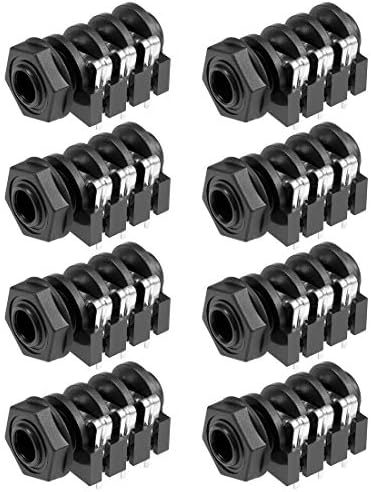 sourcing map PCB Mount 6.35mm 6 Pin Socket Headphone Stereo Jack Video Connector Black 8Pcs