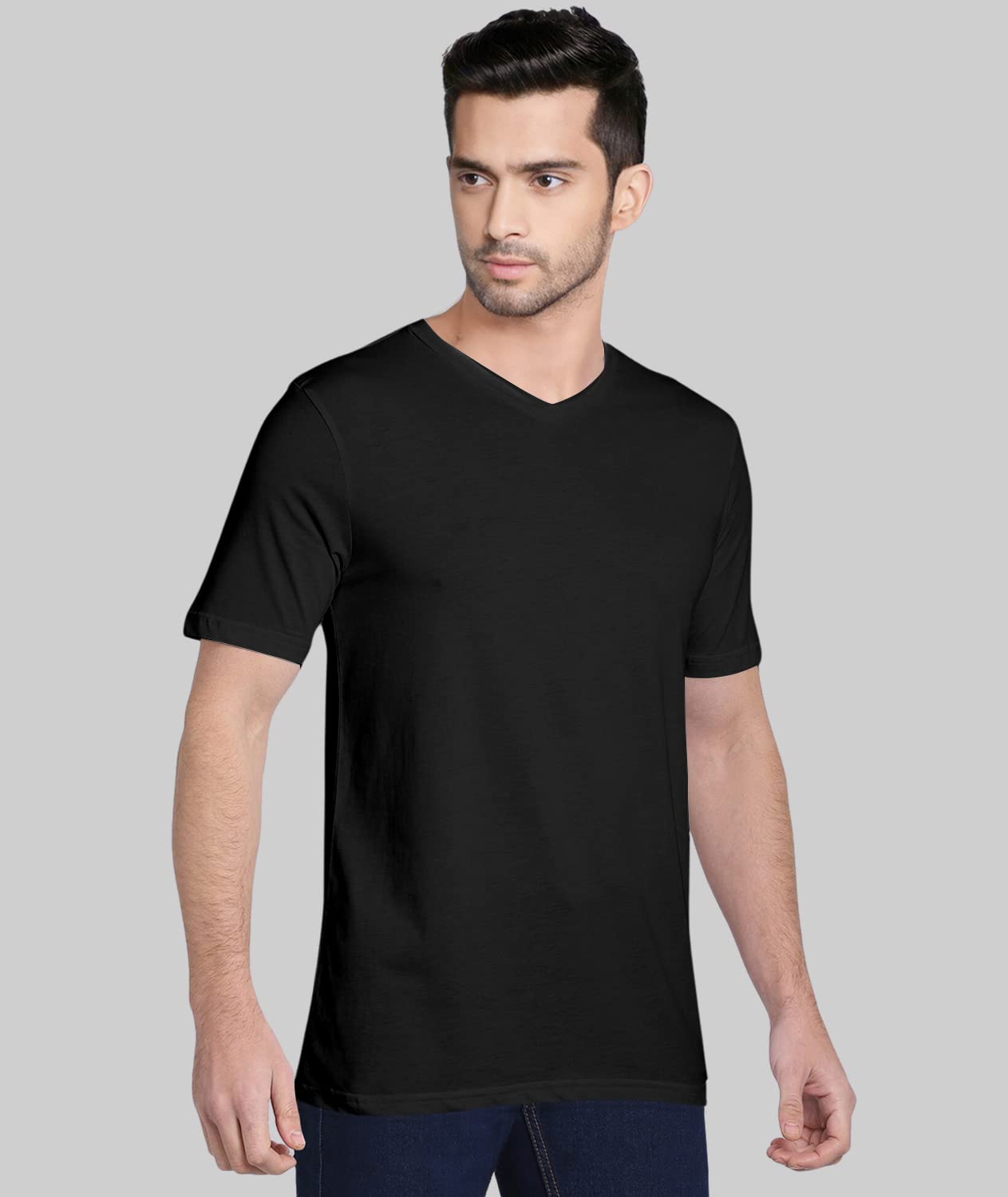TVP Fashions Premium Plain Men V Neck Half Sleeves Festive,Offer,Discount,Sale,Limited Edition, Trendy, Trending Tees and Tshirts. (Black_Medium) 3