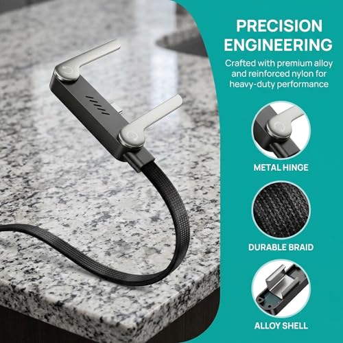 Image of 240W Type C Cable, 2 in 1 Fast Charging Braided USB C to USB C Cable with Foldable Stand, 90 Elbow Design for Gaming, Nylon Braided, 1.5M, Black