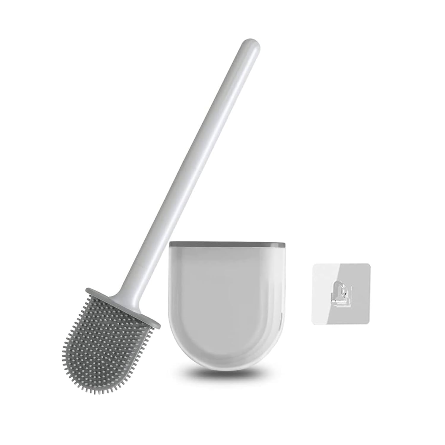 bbhouseToilet Brush and Holder Set - Flexible Bathroom Brush Head with Silicone Bristles - Compact Design for Neat Storage - Base with Ventilation Holes (1 Unit White) (1 Unit Black)